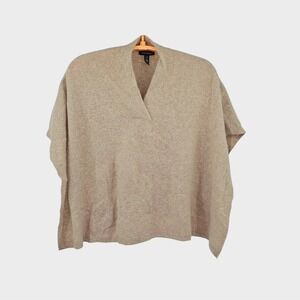 Halogen Cashmere V-neck Poncho Sweater Soft Brown One Size Oversized